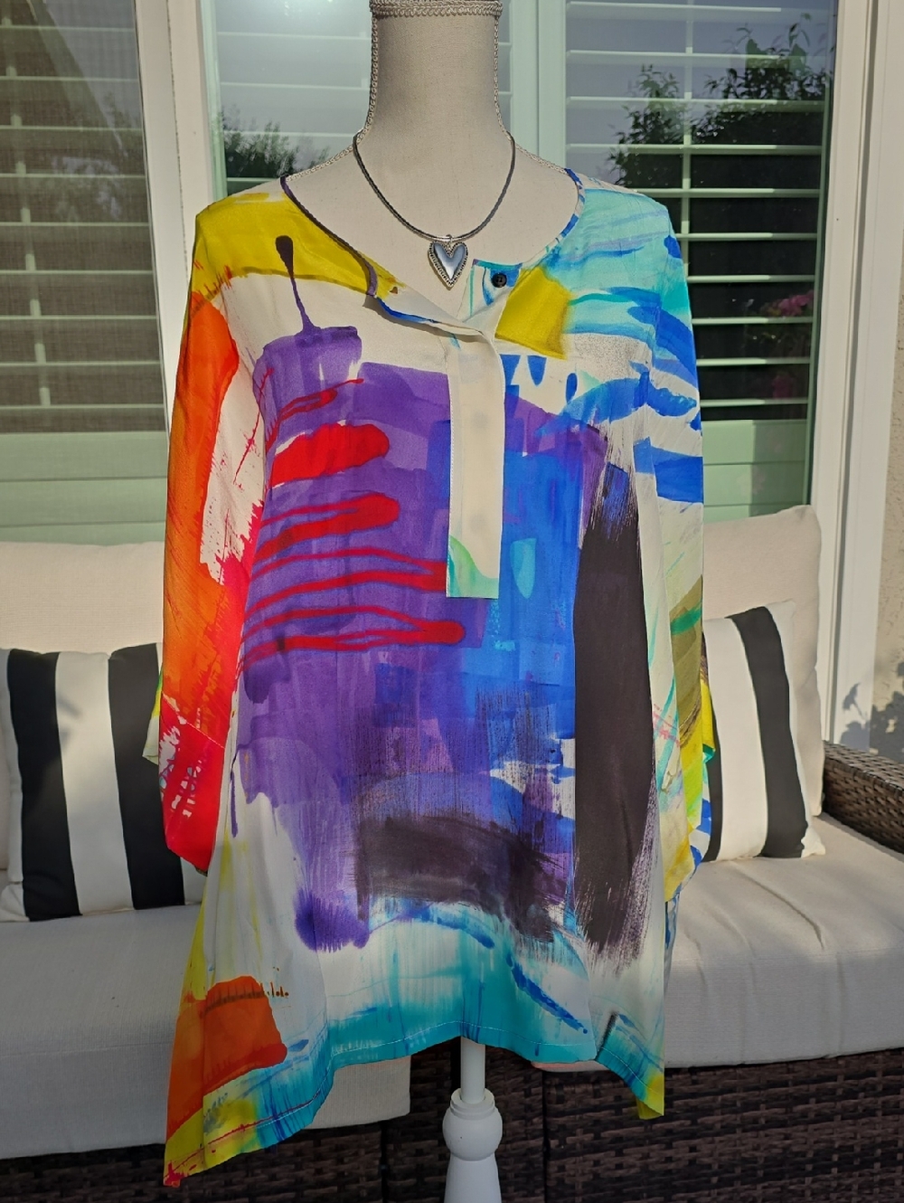 Lafayette 148 New York Multicolor Abstract Print Silk Blouse